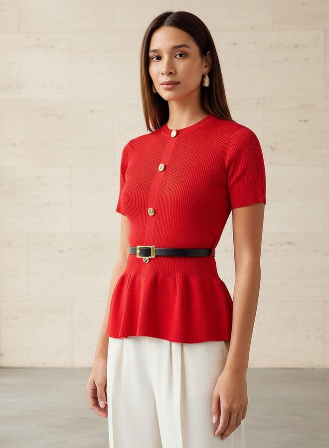 تواكستريمز بلوزة بيبلوم بياقة دائرية من كريو - Image 1